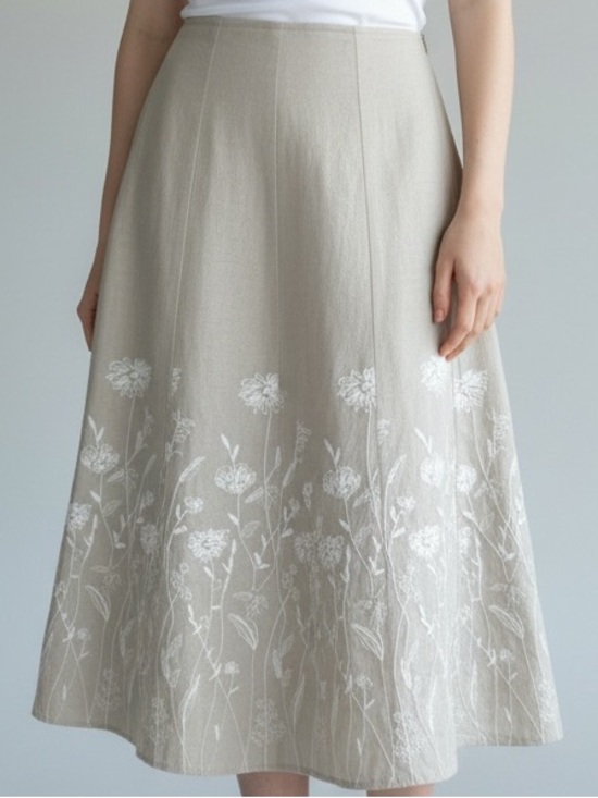 Christopher & Banks Dresses & Skirts - Christopher & Banks Linen Blend Embroidered Floral Midi Skirt Cottagecore Boho